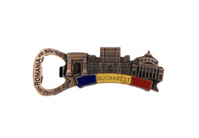 Magnet metalic deschizător de sticle Arcul de Triumf, Palatul Parlamentului și Ateneul Român